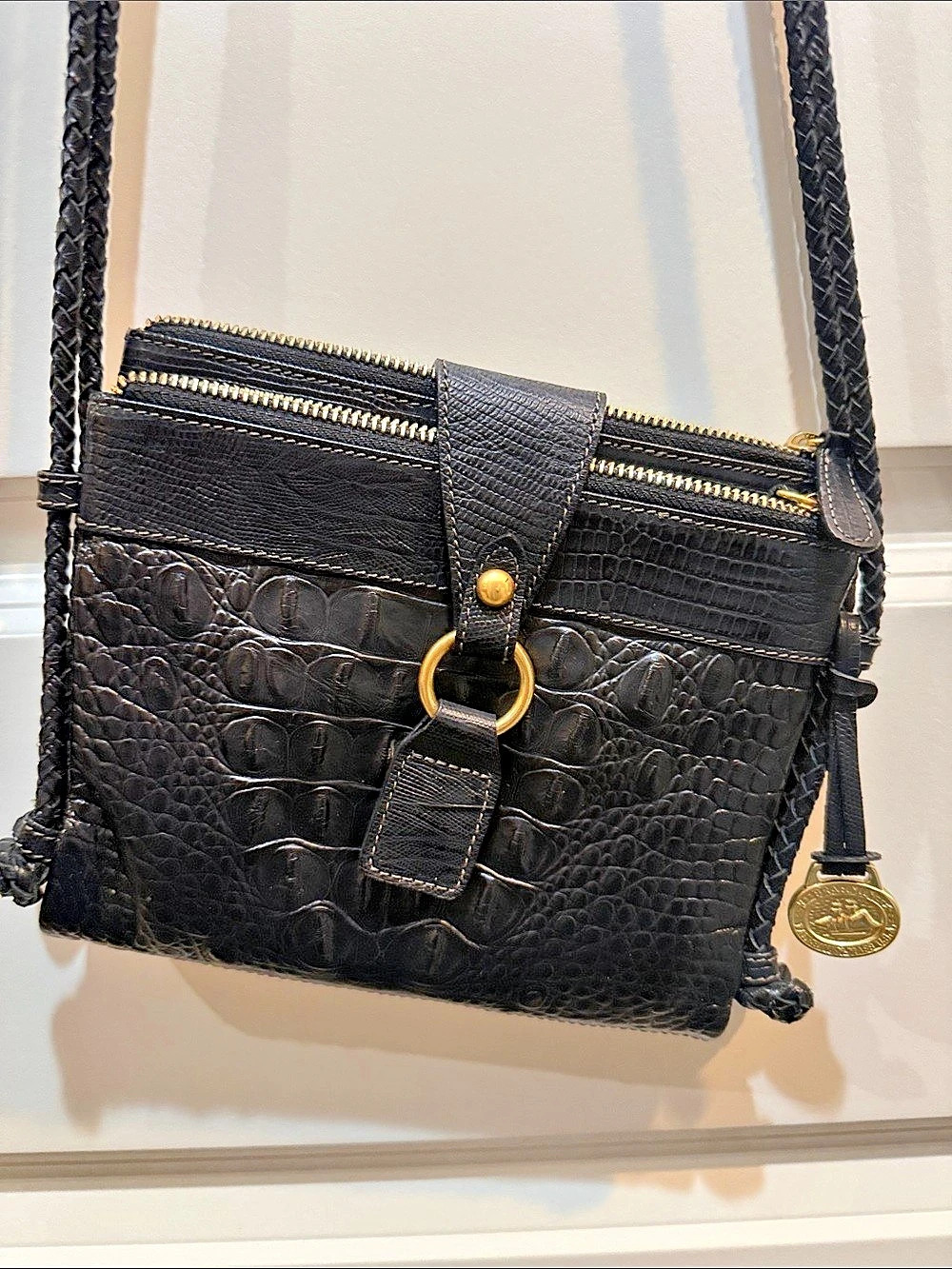 Vintage Mojito Brahmin Crossbody Black Embossed Crossbody Bag